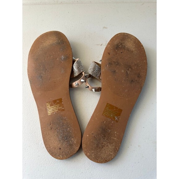 Steve Madden Lindy Natural Rhinestones Spikes Multi Strap Flat Slide Sandals 8.5 - Picture 4 of 4